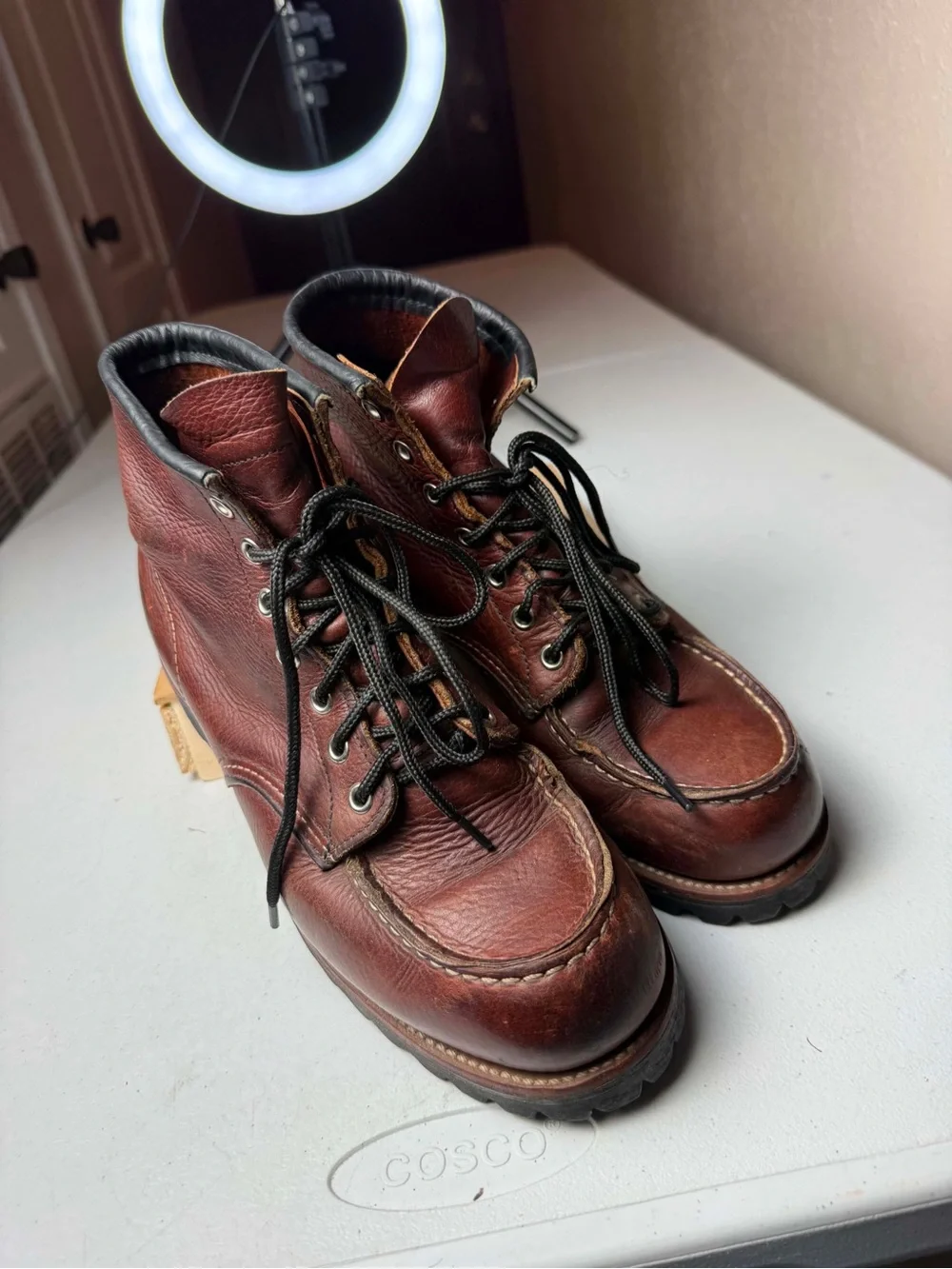 Red Wing 8146 Roughneck Brown Leather Moc Toe Vibram Chunky Sole Boots Sz 9 D